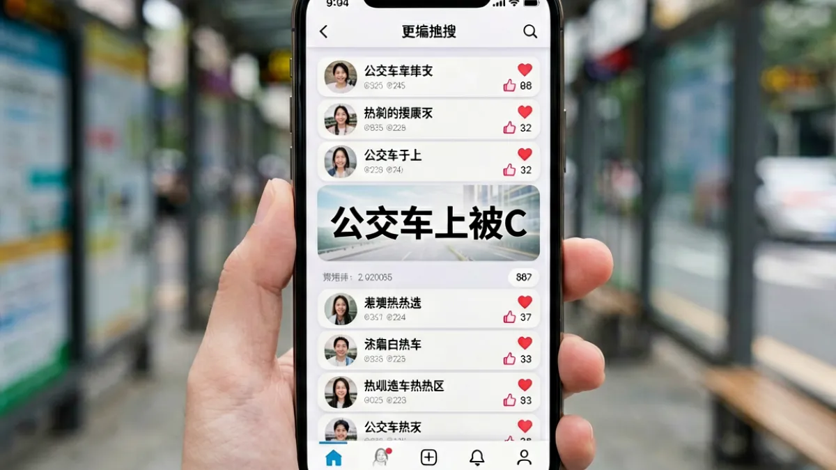 网络梗「公交车上被C」的含义解析图，展示该词语在社交平台上的讨论热度与话题截图